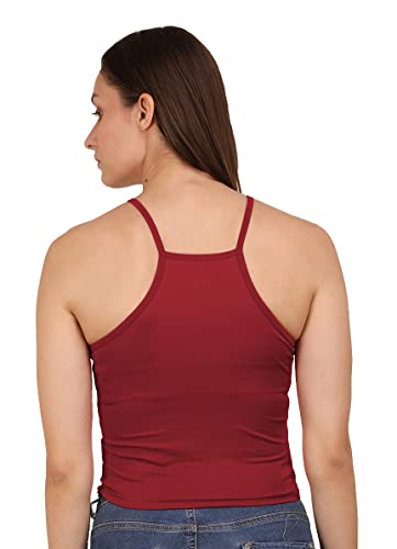 Image of A1586 Women's Lycra Notch Neck Stretchy Casual Solid Sleeveless Crop Top