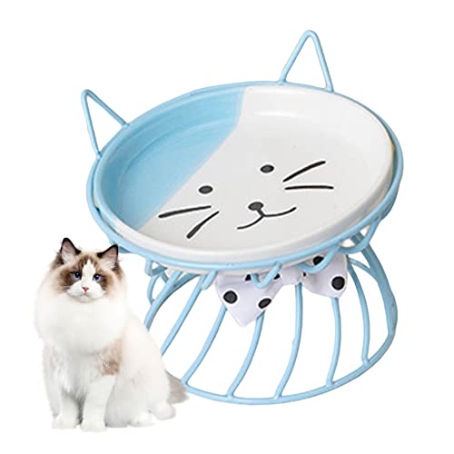 Bol en céramique pour chat bleu avec support surélevé pour nourriture