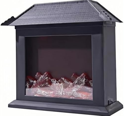 Image of Ulalaza Small Cozy Fireplace Lantern Traditional Realistic Log Wood Burning Flame Effect Ligh LED Charcoal Style Table LampFor Indoor & Outdoor Use