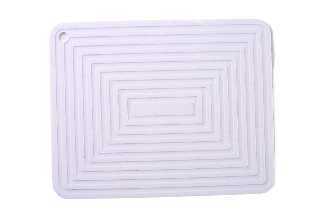 silicone trivet Table Mat, Silicone Trivet Rectangular Thickened Heat Insulating Non-Slip Corrugated Multicolor(White)