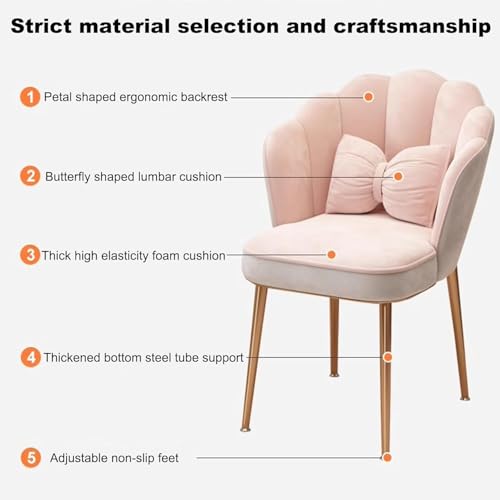 Silla tapizada de pétalos y moderno taburete de maquillaje con respaldo cómodo 5