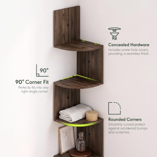 Furinno Rossi 5-Tier Floating Corner Shelf for Wall, Corner Zigzag Shelf Wall Mounted, Radial Wall Mount Shelves, for Home Office, Living Room, Bedroom, Bathroom, Columbia Walnut - image 5