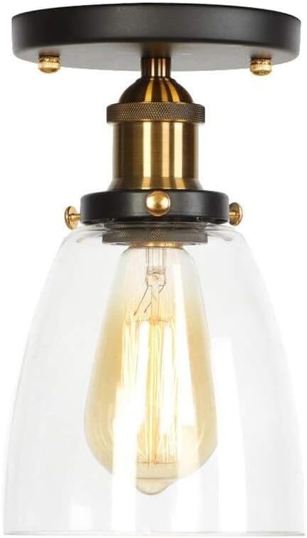 LED Ceiling Lights Vintage Nordic Ceiling Lamp Industrial Living Room Light Glass Fixture Home Lighting E27 Edison Light Bulb (Color : Gold+Black)
