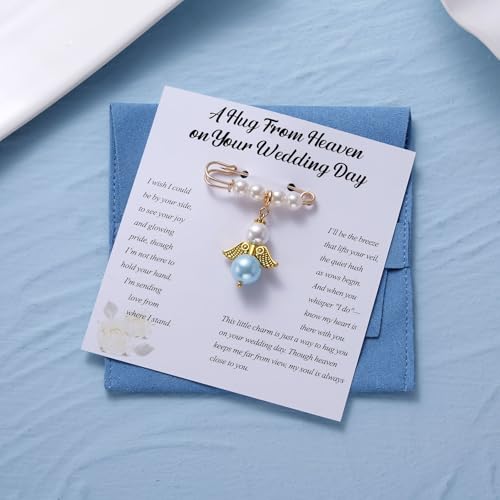 Image of MIXJOY Something Blue Gift for Bride, Wedding Day Bridal Blue Pearl Angel Wings Bouquet Garter Charm for Bride to Be