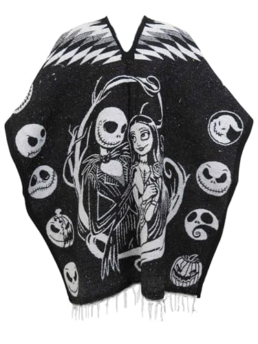 Leos Imports Mexican Poncho Blanket Cobija Halloween Nightmare Design One Size Unisex Pancho (US Alpha One Size Regular Long Black)