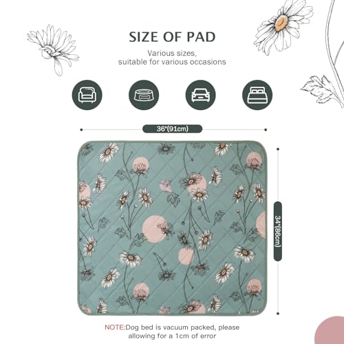 Image of IEUUMLER Washable Pee Pads for Dogs, 2 Pack Non-Slip & Waterproof Pack Whelping Pad, Reusable Washable Puppy Potty Training Pad with Fast Absorbent for Playpen EU007 (Green Daisy, 34 inchX36 inch-2pcs)