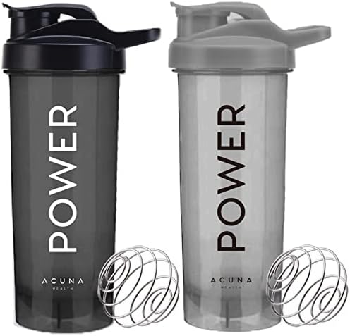 POWER Shaker Bottle For Protein Powder 700 ml (Pack Of 2) With Mixer Ball, BPA Free Leak Proof Screw On Lid, Secure Drink Flip Cap, Sports Gym Supplement Protein Powder Blender Bottle (Grey/Black)