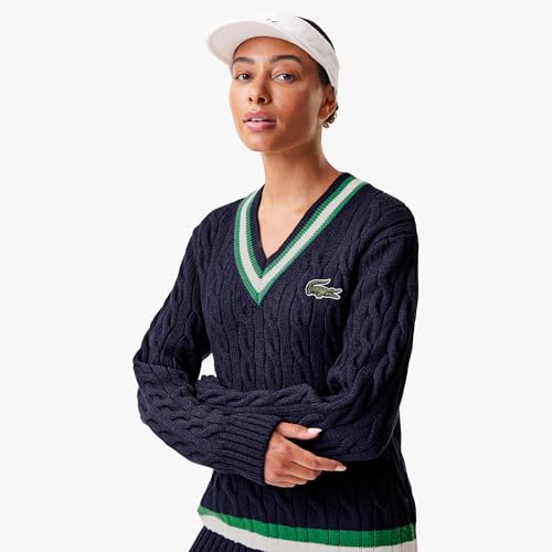 Lacoste Women's Striped Wool Cable Knit Sweater2