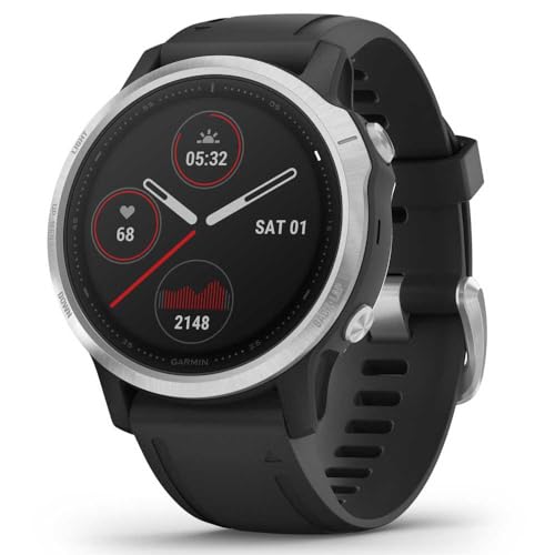 Garmin fenix 6S, Premium Multisport GPS Watch, Smaller-Sized, Heat and Altitude Adjusted V02 Max, Pulse Ox Sensors and Training Load Focus, Silver with Black Band