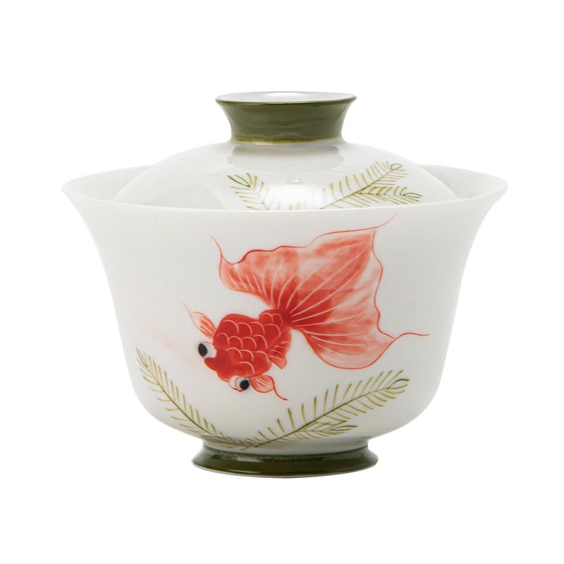 Matcha Tassen Deckende Teetasse mit handbemaltem Koi-Motiv 120ml Teeset für Wohnzimmer, Teeschale Teeset Mit Teesieb
