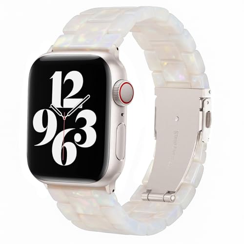 Image of Bestig Resin Band Compatible with Apple Watch Bands for Women 40mm 38mm 41mm 42mm(Series 11 10), Lightweight Waterproof Strap for iWatch Series 10 9 8 7 6 5 4 3 2 1 SE Men,ColorfulIvoryWhite /Starlight
