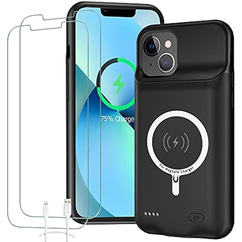 Battery Case for iPhone 13, Full Encircle 10000mAh High Capacity Rechargeable Portable Charger Case Extended Battery Pack Compatible with iPhone 13 (6.1 inch) Wireless Charging Case with Carplay-Black Cover
