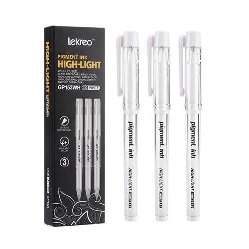 Lekreo Gold Silver White Ink Gel Pens, 1mm Medium Fine Point, Opaque archival Ink Pen for Dark Paper Drawing,Sketching, Illustration, Card Making, Bullet Journaling (White Ink - 3 Packs)