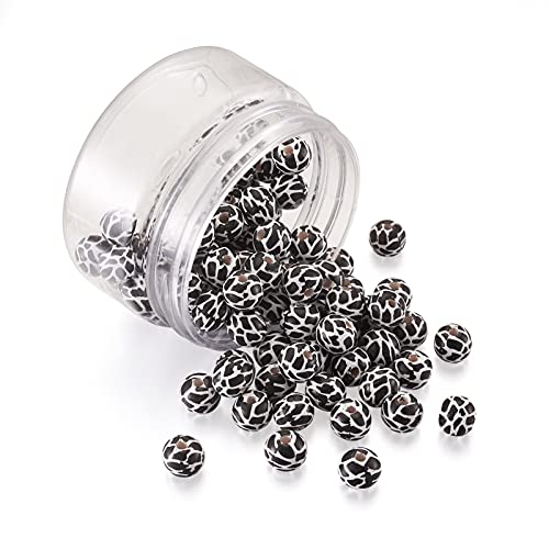 Craftdady 80pcs Natural Wooden Beads 10mm Round with Cow Partten Printed White Black for Jewellery Bracelet Necklace Charms Making - Image 3