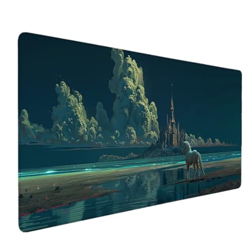 Gaming Mauspad XXL 600 x 300mm, Mousepad Groß, Vernähte Kanten, Mouse Pad rutschfest & Wasserdicht Verbessert Geschwindigkeit und Präzision Schreibtischunterlage für Maus Tastatur, Blau (Schloss) 4-K