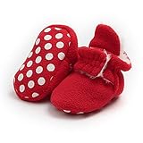 myppgg Newborn Baby Boy Girl Fleece Booties with Anti-Skid Bottom Cozy Winter Warm Socks Toddler Soft Sole Crib Shoes, A/Red, 12-18 Months Infant