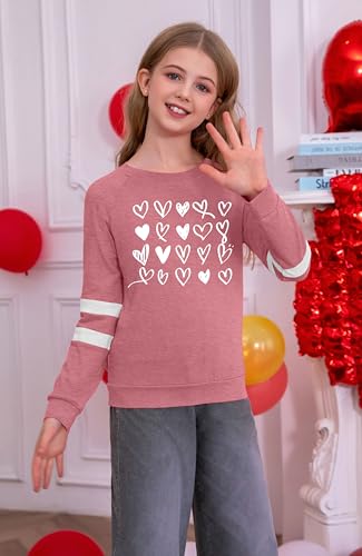 Image of Ithalt Kids Valentine Shirt Girls Valentines Shirts Cute Heart Graphic Long Sleeve Tee Tops 4-14y