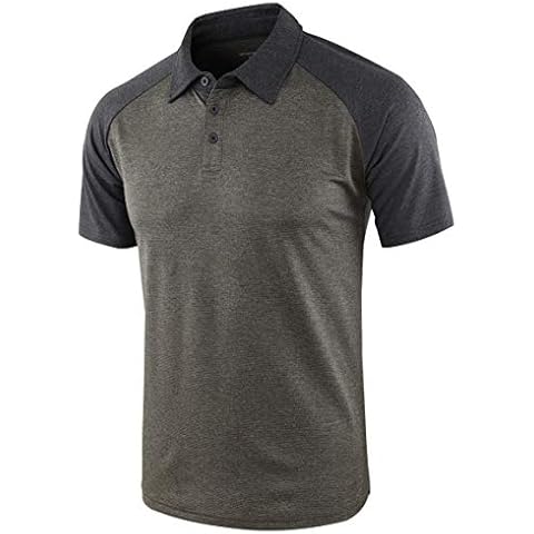 HETHCODE Men's Quick Dry Short Sleeve Breathable Active Sports Athletic Golf Polo Tee Shirts Army/Heather Black XL Cover