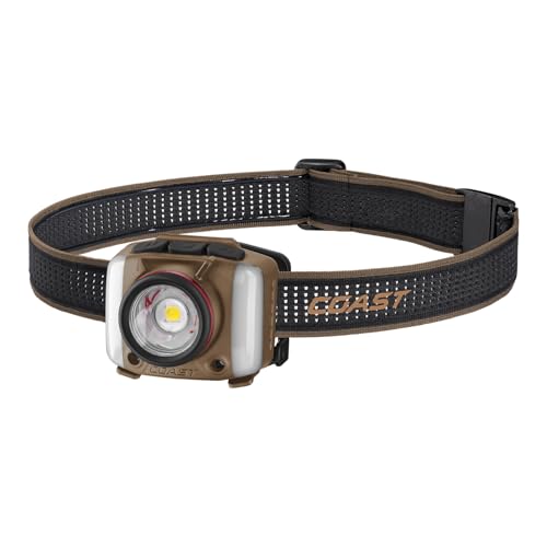 Coast FL97R Voice-Controlled 1200 Lumen Rechargeable LED Headlamp with Pure Beam® Spot & Flood, ARC Lighting, Red & Green Color Modes, Glide Focus™ Radial Arm Dial and USB-C Charge Port, Desert