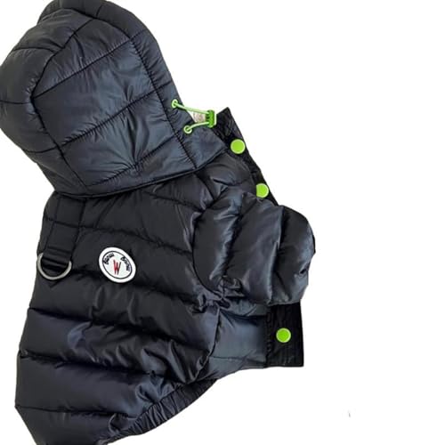 ISUPY 犬用ジャケット防寒コート 秋冬 ペット服 犬服 ダウン 軽量 暖かい ドッグウェア フード付き パーカー ボタン留めタイプ 中型犬 小型犬 着脱簡単 アウトドアウェア (M,ブラック)