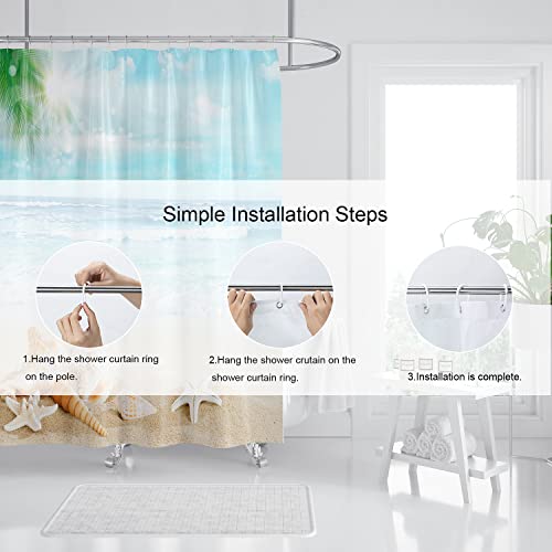 Domoku Beach Shower Curtain For Bathroom, 3D Ocean Coastal Seashell Starfish Fabric Shower Curtain Decorative, With 12 Hooks Waterproof Washable 72 X 72 Inches #TOP5