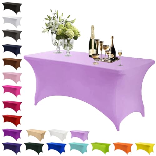 Mienocol Light Purple Spandex Tablecloths,6FT Stretchable Rectangle Table Cover Washable Tablecloth Universal Patio Elastic TableCover for Kitchen,Event