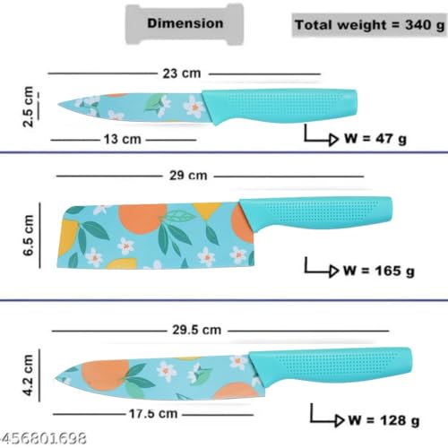 Image of Stainless Steel Knife Set - 3-Piece Chef, Utility & Paring Blades with Anti-Slip Handles & Color Coating | Sharp Kitchen Knives for Slicing, Dicing, Chopping (Sky Blue)