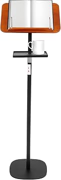 Adjustable Floor Standing Book Stand with Tray, Height & Angle Adjustable Reading Stand for Laptop, Tablet, Cookbook, Music Sheet, Ergonomic for Reading, Kitchen, Office, Study - Black, Brown