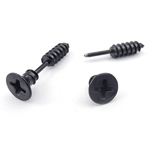 Konov Mens Stainless Steel Novelty Punk Rock Screw Stud Earrings Set, Black #TOP2