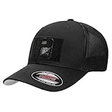 Pull Patch Flexfit Curved Bill Trucker Hat | Black Tactical Cap | 2x3 in Loop Surface to Attach Morale Patches