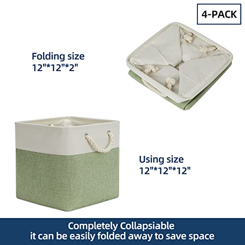Wlfrhd Fabric Storage Basket Cubes 4-Pack 12X12 Cubes Storage Bins Foldable With Handles Collapsible Square Storage Bins For Gifts Empty Sturdy Closet Kids Cloth Toy Nursery (White And Green) #TOP1