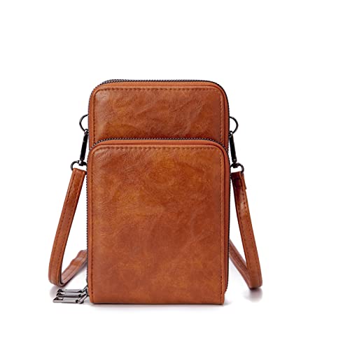 Image of myfriday Small Cell Phone Crossbody Bag, Multi-pocket & 6 Card Slots | 6 card slots, multi-pocket zipper layout and soft synthetic leather keep phone, lipstick, coins and keys ready outdoors