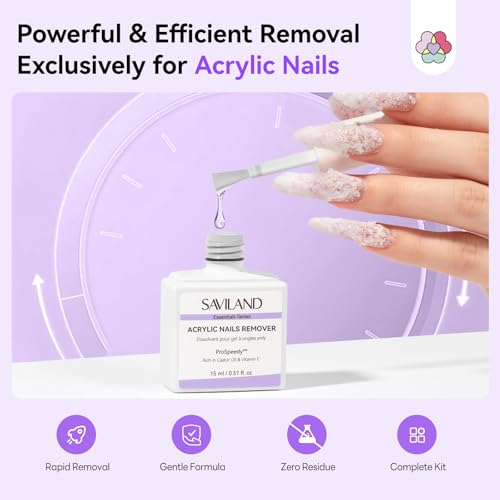 Image of SAVILAND Acrylic Nail Remover Kit 2 Pcs: Powerful Rapid Dissolution Acrylic Remover with Cuticle Oil & Nail File Tools, No Soaking No Wrapping, Gentle Professional Set for Home Use