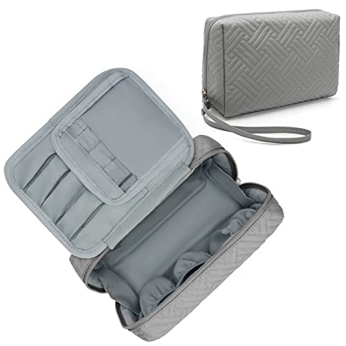 ECOSUSI Trousse Maquillage Femme Sac de Maquillage Petite Vanity et Trousses à Maquillage Voyage Rangement Cosmétique Trousses de Maquillage Mignonne avec Grande Capacité (Gris) Cover