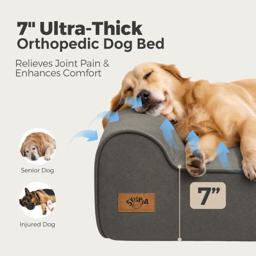 Image of Sytopia XXL 35D Memory Foam Dog Bed for Extra Large Dogs - 7 inch Thick Orthopedic Pet Couch for Seniors and Big Breeds up to 150 Pounds, with Waterproof Liner & Washable Cover, 50 inchx 34 inchx 7 inch, Dark Grey