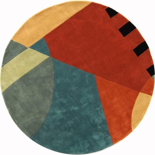 Image of Sifa Carpet Round Handmade Mid-Century Modern Abstract Premium Wool Entryway Foyer Living Room, Bedroom Kitchen Area Rug, Weight -10 Pund, Size-4x4 Feet (48x48 Inch Round)