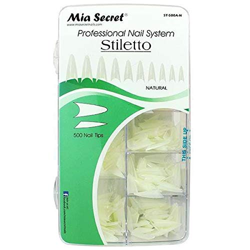 Mia SecretNail Tip stiletto Clear 500 pcs Clear Or Natural Pick Yours (Natural 500)
