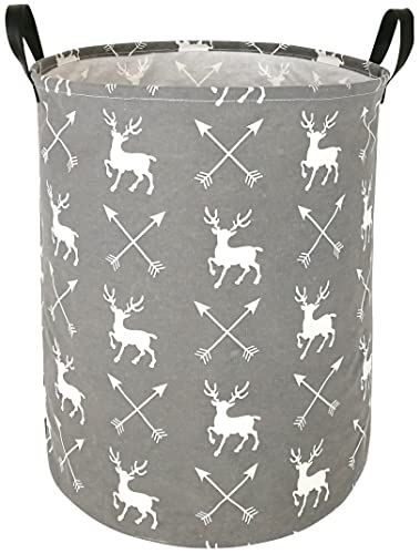 Image of ACMUUNI 19.7 Inch Round Laundry Clothes Hamper Laundry Basket with Handles,Storage Organizer Bins Laundry Gift Basket for Room, Bedroom Decor (Deer)