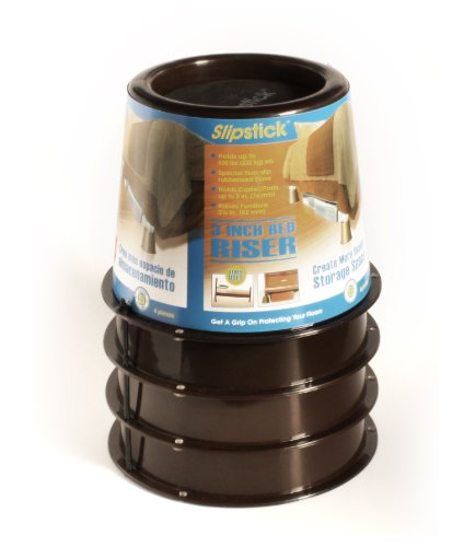 Slipstick Cb652 3 Inch Under Bed Storage Bed Risers / Furniture Risers, Adds 3" Height (Set Of 4 Bed Lifts) Supports 2,000 Lbs,Brown #TOP3