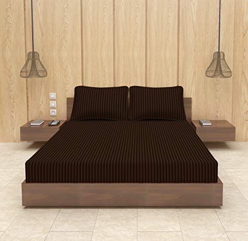 Image of BEVI - Home Premium Self Striped Double King Bedsheet with 2 Pillow Covers 300 TC Ultra-Soft 300 TC Microfiber Bed Sheet| Size (90 inch x 100 inch) Brown
