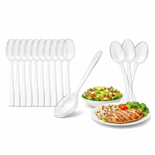 Mehrweg Löffel Transparent 100 Stück Suppenlöffel Spülmaschinengeeignet bis 125 Waschgänge Wiederverwendbare Löffel für Gastronomie & Catering