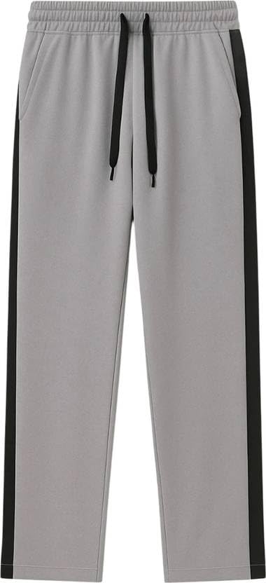 Image of Men's Cotton Blend Track Pants, Black with White Side Stripe, Drawstring Waist, Relaxed Fit Joggers
