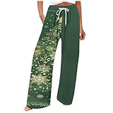 Damen-Hose, lässig, bequem, bedruckt, elastische Taille, gerade, lockere Hose, 3 Weihnachts-Angebote, Black of Friday Deals, Cyber of Deals 2024, Flash of Deals, Deals, Grün Nr. 18, 48