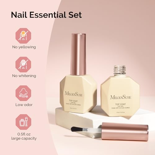 Image of MelodySusie No Wipe Glossy Top Coat Long Lasting Shine Finish Soak Off UV LED Nail Lamp Nail Polish Art Design Manicure Kit Perfect Gifts for Women Girls 2 Pcs 15ml Clear