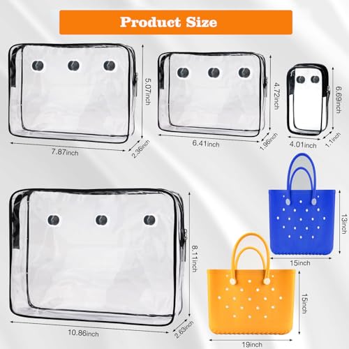 4 Packs Clear Bogg Beach Tote Bag with 1set Insert Hooks Accessories for Bogg Bags Travel Makeup Clean Toiletry Brush Organizer Cosmetic Divider Storage Inner Pouch (Black)2