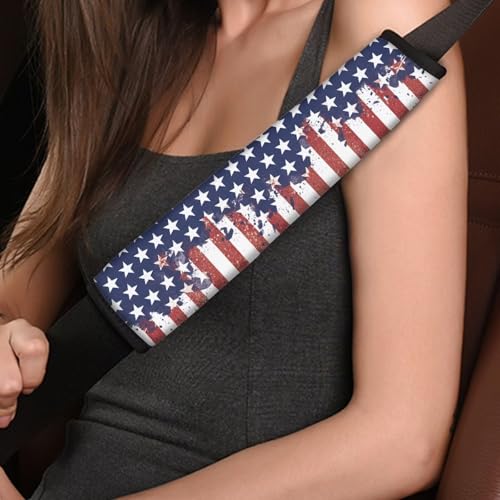 Image of AFPANQZ America Flag Auto Seat Belt Covers Cute for Adults Children 2 Pack Safety Seatbelt Pad Cushion Kit Universal Daiper Bag Backpack Shoulder Straps Pads Comfortable