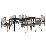 vidaXL Garden Dining Set with Cushion 7 pcs Grey and Black Rattan, Chic Outdoor Dining Set, Modern Rattan Style, Weather-Resistant Table, Comfy Chairs, Tough Steel Frame