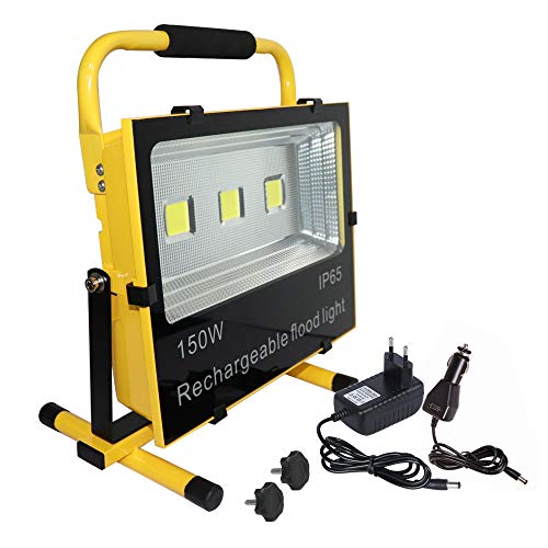 Froadp 150W Blanc Chaud Rechargeable Projecteur LED Construction Spotlight Lampe de Travail Lumière d'escalade Éclairage de pêche Jaune Étanche IP65 pour Camping Pêche Patio Jardin Cover