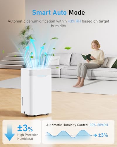 Dehumidifiers for Home, 12L Day Continuous Drainage Dehumidifier with Humidity Display, 3 Working Modes, 24H Timer, Quiet Compression Dehumidifier for Drying Clothes, Basement, Apartment - Image 8