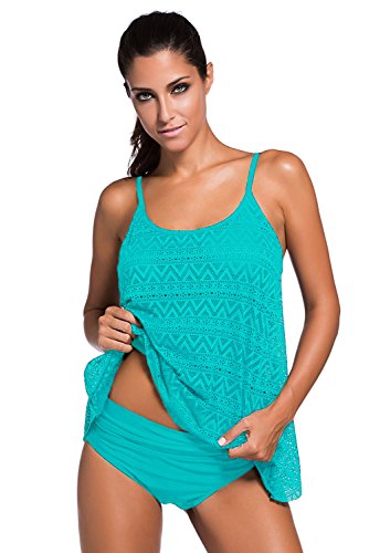 ZNCMRR Women's Stripe Tankini Top Bikini Swimwear with Brief Plus Size (XXX-Large, Light Blue) - Thumbnail 3